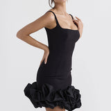 Sleeveless Ruffle Hem Mini Dress Black