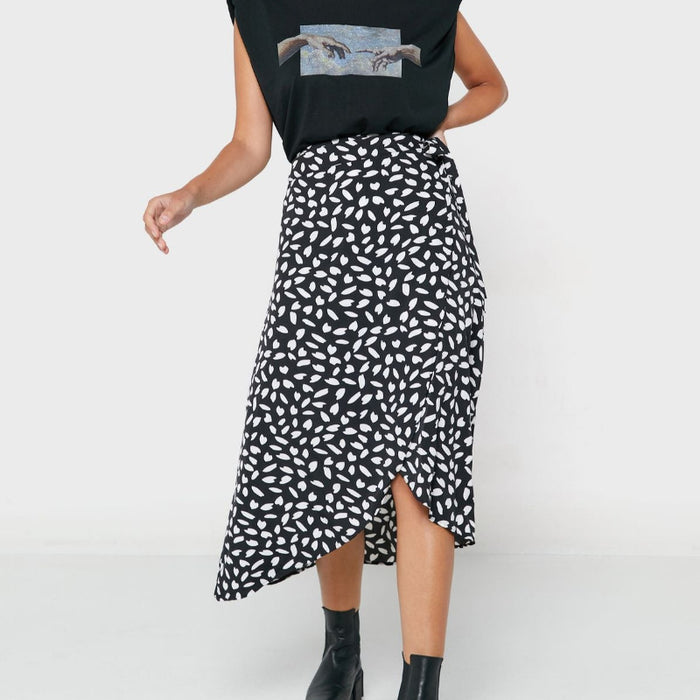 Polka Dot Wrap Maxi Skirt Black