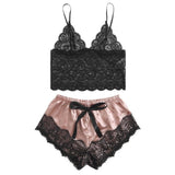 2-Piece Bralette Shorts Sleepwear Set Black/Pink