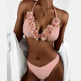2-Piece Floral Backless Split High Waist Bikini Pink