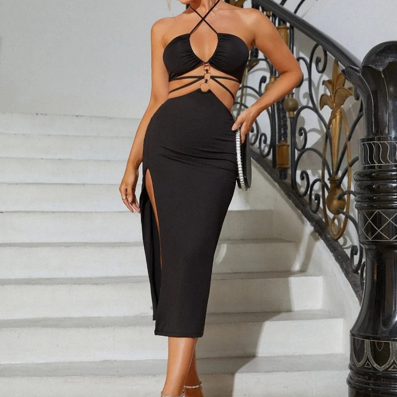double high slit lace up dress Two Piece Long Sleeves Lace Prom Dress Party Dress with Slit PG446 US10 / Custom Color