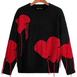 Knitted Heart Pullover Oversize Sweater Black