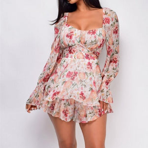 Square Collar Backless Romper Pink