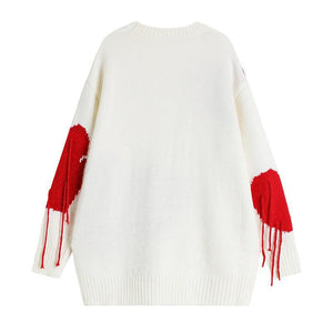 Knitted Heart Pullover Oversize Sweater White
