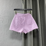 High Waist Colorful Denim Shorts Purple