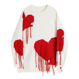 Knitted Heart Pullover Oversize Sweater White