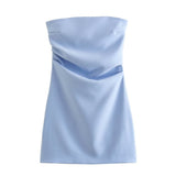 Sleeveless Ruched Mini Dress Blue