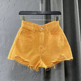 High Waist Colorful Denim Shorts Orange