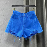 High Waist Colorful Denim Shorts Blue