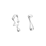 Asymmetrical Liquid Metal Drop Earrings Silver
