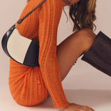 Hollow Out Long Sleeve Knitted Mini Dress Orange