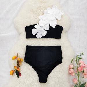 2-Piece Flower Bandeau Bikini Black