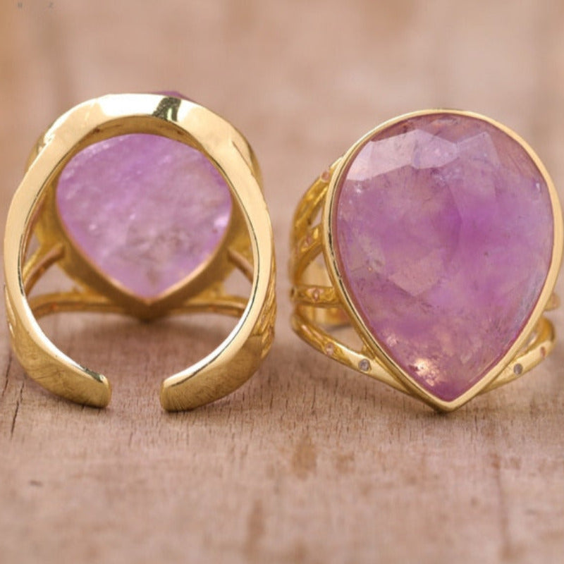 Drop Stone Rings Resizable Teardrop Stone Ring