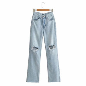 Ripped Flare Pants Light Blue