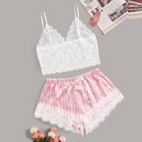 2-Piece Bralette Shorts Sleepwear Set White/Pink