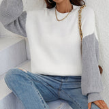 Knitted Pullover Two Tone Sweater White