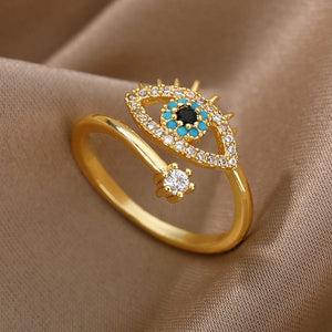 Blue Evil Eye Ring Gold