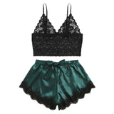 2-Piece Bralette Shorts Sleepwear Set Black/Green