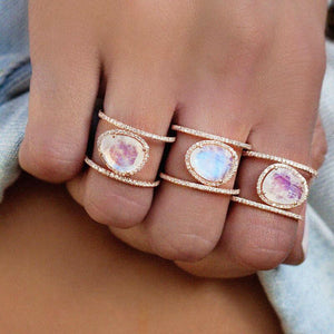 Double Band Moonstone Ring Rose Gold