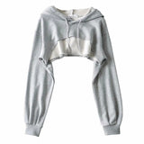 Crop Cut Out Basic Hoodie Gray