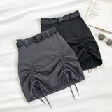 Mini Drawstring A-Line Skirt Gray Black
