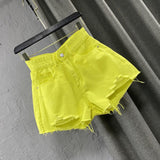 High Waist Colorful Denim Shorts Yellow