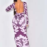 Backless Printed Bodycon Maxi dress Purple