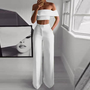 2-Piece Off Shoulder Top and Pants Matching Set White