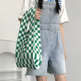 Knitted Fabric Checkered Handbag Green/White
