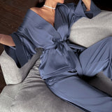 2-Piece Robe & Pants Sleepwear Set Blue