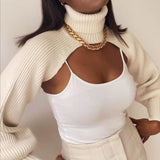 Knitted Crop Shrug Turtleneck Sweater White