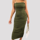 Basic Ruched Midi Dress Green
