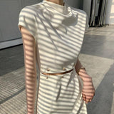 Round Neck Short Sleeve High Waist Cut Out Midi Dress Beige
