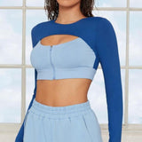 Long Sleeve Layered Workout Top Blue