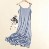 Adjustable Strap Satin Midi Dress Blue