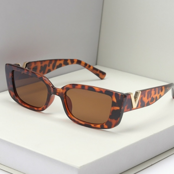 Retro Rectangle Sunglasses Leopard