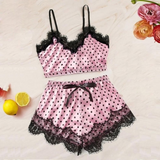 2-Piece Scrunched Satin Sleepwear Set Pink Dot