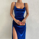 Sleeveless Velvet Bodycon Midi Dress Blue