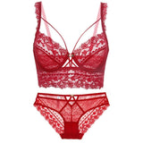 2-Piece Push Up Brassiere Lace Underwear Set Red