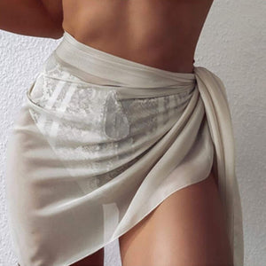 Wrap Chiffon Beach Cover Up Skirt Beige