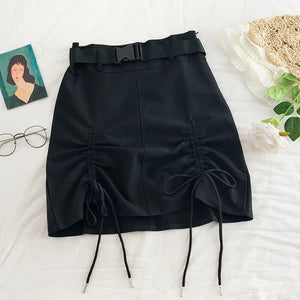 Mini Drawstring A-Line Skirt Black