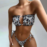 2-Piece Ruffle Brazilian Bikini White Leopard