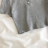 Short Sleeve Collar Button T-Shirt Gray
