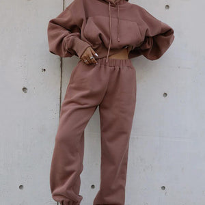 2-Piece Solid Hoodie & Sweatpants Set Rust