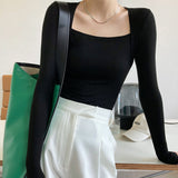 Long Sleeve Square Neck Top Black