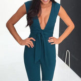 Deep V-Neck Fitted Jumpsuit Green
