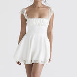 Double Layered Lace White Mini Dress White