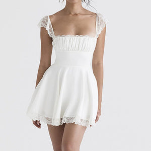 Double Layered Lace White Mini Dress White