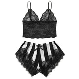 2-Piece Bralette Shorts Sleepwear Set Black/Stripe