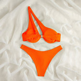 2-Piece Hollow Out One Shoulder Bikini Orange